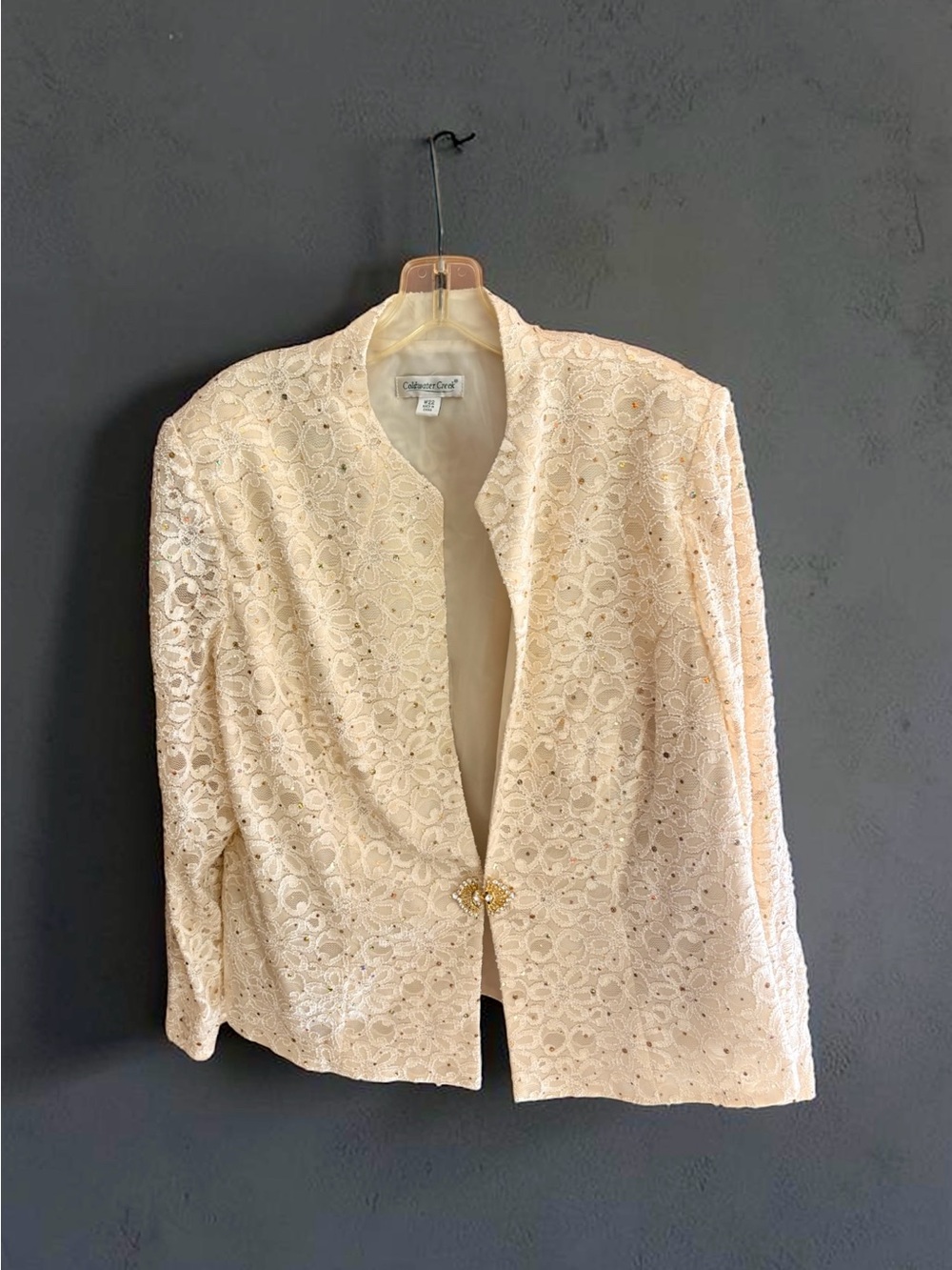 NWT Coldwater Creek Sparkly Cream Lace Open-Front Jacket Plus Size 24W.